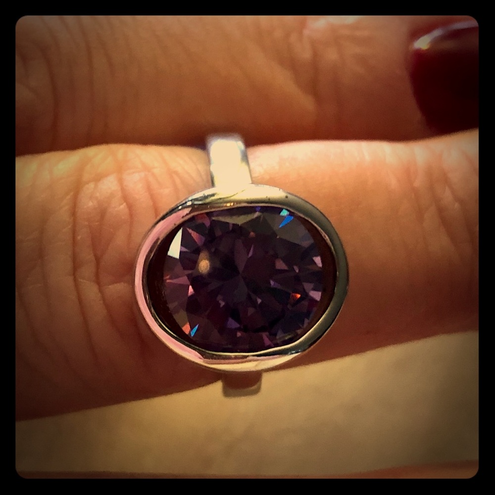 Silver tone, lavender CZ ring, size 10